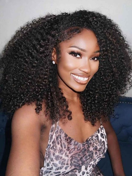 Rolisy Kinky Curly Half Wig Human Hair 20 Inch Glueless Curly Half Wig 220 Density Drawstring Seamless Flip Over Invisible Hairline Half Wigs Human Hair Beginner Friendly Headband Wig for Women