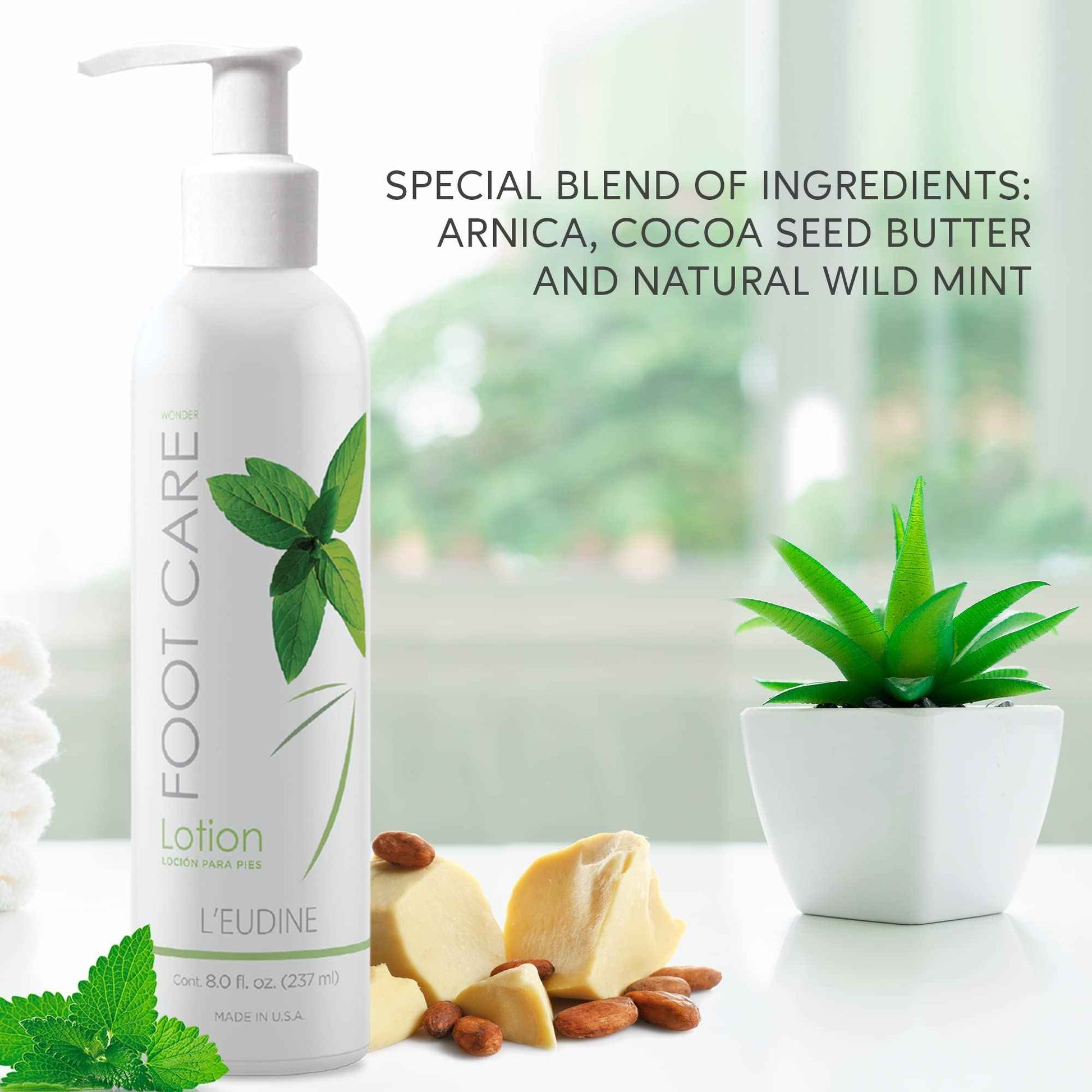 L’EUDINE Foot Lotion – Pack of 3 - Foot Care Cream with Arnica, Cocoa Seed Butter, Vegetable Glycerin, Mint – Foot Lotion for Dry Cracked Feet and Calluses – Refreshing and Moisturizing Foot Cream