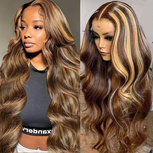 Homgoss P4/27 HD Lace Frontal Wig 13x6 Body Wave Glueless Wigs Human Hair 250% Density Highlight Ombre Full Lace Frontal Wigs Natural Hairline 100% Virgin Human Hair Lace Front Wigs for Women