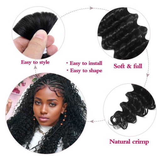 Deep Wave Bulk Human Hair for Braiding 10A Brazilian Curly Human Hair 100 percent Human Hair 2 Bundles No Weft micro Human Braiding Hair for Boho Braids Virgin Hair Extension(Natural Black, 100g 20")