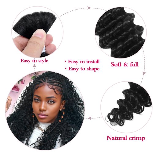 Deep Wave Bulk Human Hair for Braiding 10A Brazilian Curly Human Hair 100 percent Human Hair 2 Bundles No Weft micro Human Braiding Hair for Boho Braids Virgin Hair Extension(Natural Black, 100g 24")