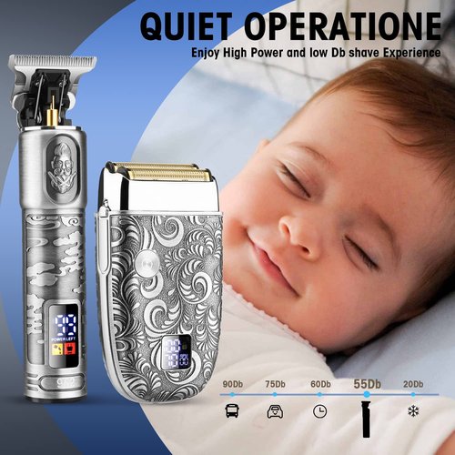 RESUXI Hair Clippers for Men & Electric Razor Shavers Set,Cordless Hair/Beard Trimmers Grooming Kit,Hair Liners Clippers for Hair Cutting Barbers Supplies,LCD Display 2 Foil Head