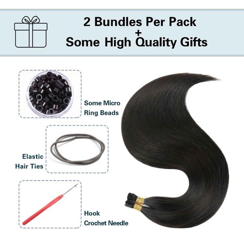 I Tip Human Hair Extensions 28 Inch #1B Natural Black - Long Straight Pre Bonded Black I Tip Hair Extensions 50g/50Strands