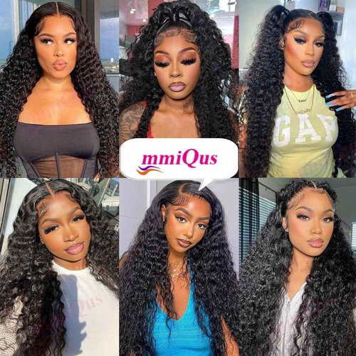 mmiQus Deep Wave Lace Front Wigs Human Hair 13x6 HD Lace Front Wigs Pre Plucked With Baby Hair 180% Density Curly Wigs for Black Women Natural Color 24 Inch
