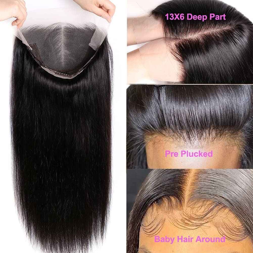 LARVOB Straight Transparent Lace Front Wigs Human Hair 180 Density 13X6 HD Transparent Lace Frontal Wigs 28 Inch Straight Human Hair Wigs With Baby Hair Hairline Glueless Wig For Women Natural Color