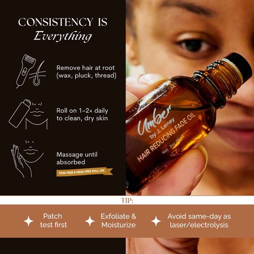 Umber By J. Lenay Hair Reducing Fade Oil 15ml – Facial Hair Reducing for Women & Men – Natural Hair Reduction Oil for Face & Body - Helps with Ingrown Hairs– Regular Strength (Not for Sensitive Skin)