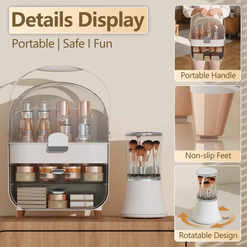 CLBDRESS Makeup Organizer Skincare Organizers, Make up Organizer for Vanity, Cosmetic Display Cases with Transparent Cover, Cosmetic Organizer for Bathroom, Dresser, Countertop Organizer, Silver