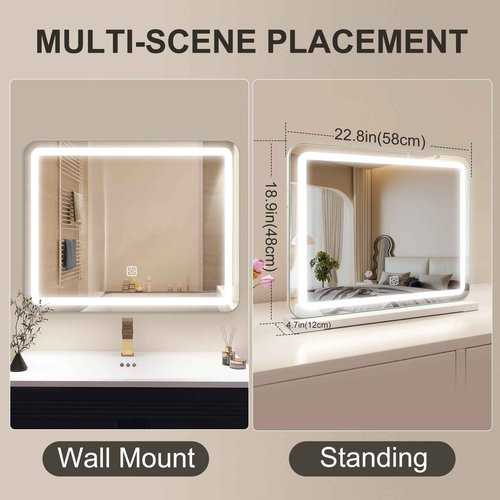 STARLEAD 22.8" x 18.2" Makeup Mirror with Lights and 10X Magnification, 3-Color Dimmable LED Lighting & Touch Control, USB Charging Port for Travel/Dressing Room