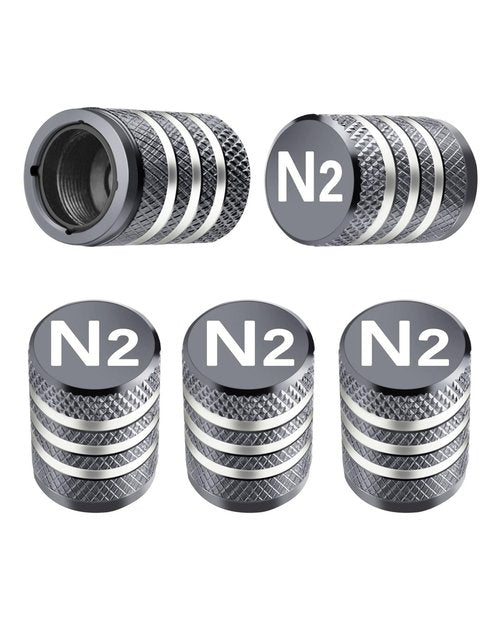 Tire Valve Stem Caps Cover - (5 Pack) Tire Air Cap N2 Nitrogen Metal with Plastic Liner Corrosion Resistant Leak-Proof for Car Truck Motorcycle Bike Grey
