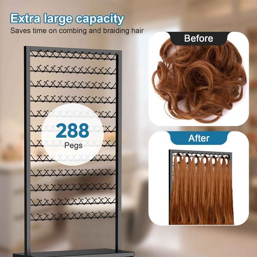 Portable Braiding Hair Rack with Wheels & Storage Drawers,2-Sided 288 Pegs,Hair Extension Holder Hanger for Braiding Hair Separator Stand Display,Hair Rack with Stylist Hair braiding Tools (Black)