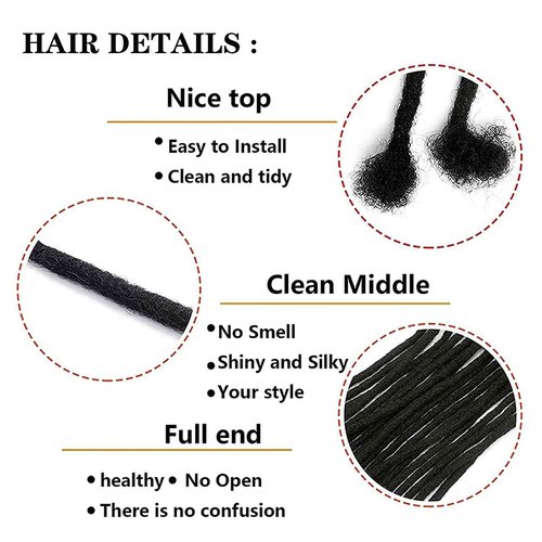 10 Inch 0.4cm Thickness Dreadlock Extensions Human Hair 60Strands 100% human hair Full handmade Loc Extensions Human Hair Can Be Curled and Bleached Dreads Extension for Men Women （Natual Black）