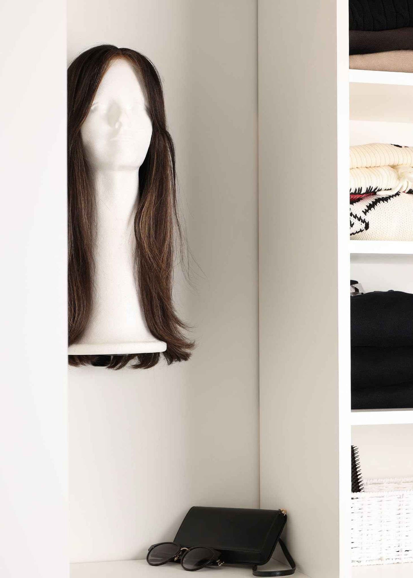 Hook Wall Mount Wig Hook for Foam Head – Space-Saving Wig Holder & Organizer – Wall-Mounted Wig Stand – Mounts with Tape or Screws (White)