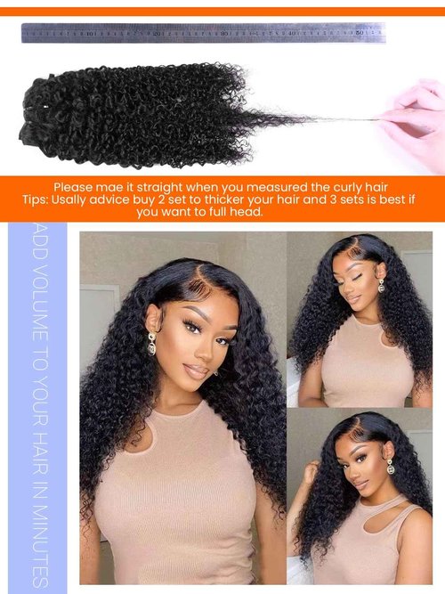 HDENSE Human Hair Clip in Extensions 4.23oz 8Pcs Double Weft Kinky Curly Clip in Hair Extensions 18Inch Natural Black Soft Virgin Curly Extensions Human Hair For Black Women 120g