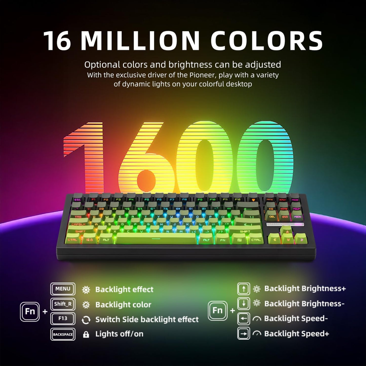 ZORNHER ZH870 Wireless Mechanical Gaming Keyboard,80% Green Custom Creamy Sound Keyboard with Shine Through PBT Keycaps,Pre-lubed Linear Switches,Hot-Swappable,RGB Backlit,2.4GHz/USB-C/BT5.0