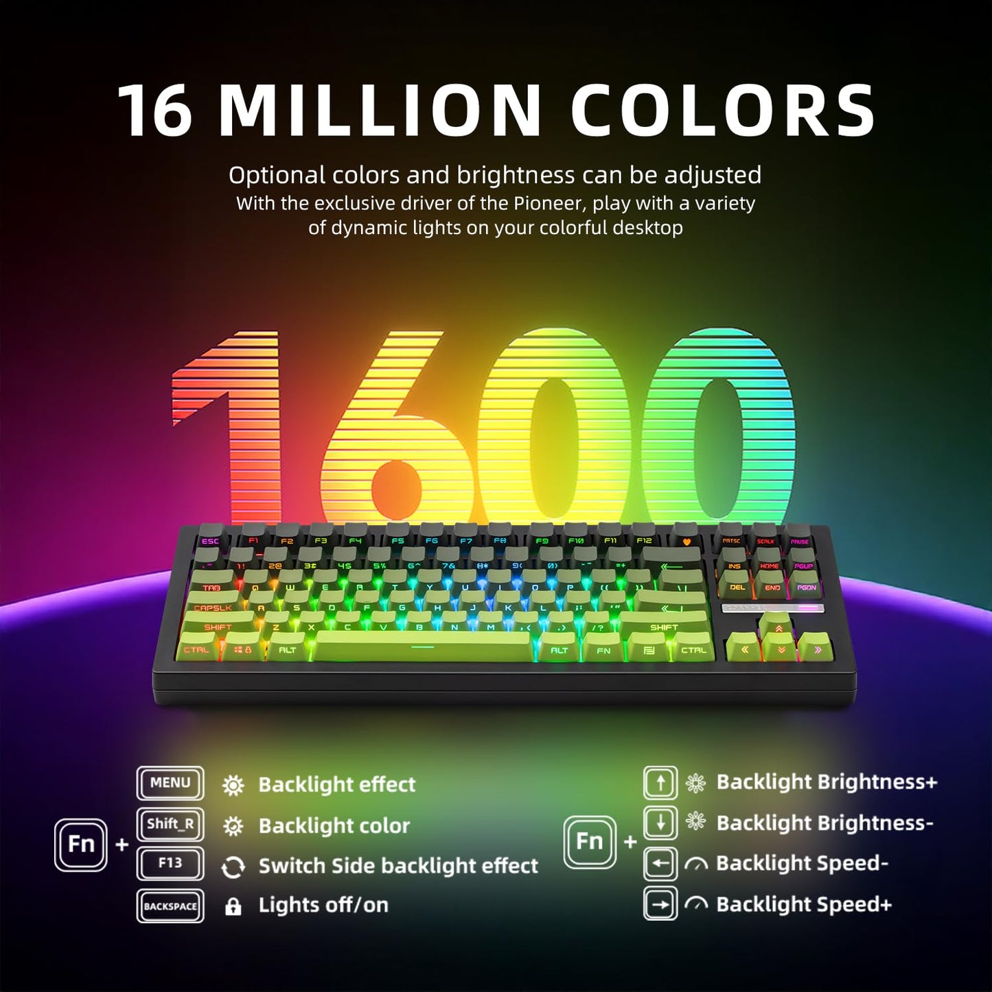 ZORNHER ZH870 Wireless Mechanical Gaming Keyboard,80% Green Custom Creamy Sound Keyboard with Shine Through PBT Keycaps,Pre-lubed Linear Switches,Hot-Swappable,RGB Backlit,2.4GHz/USB-C/BT5.0