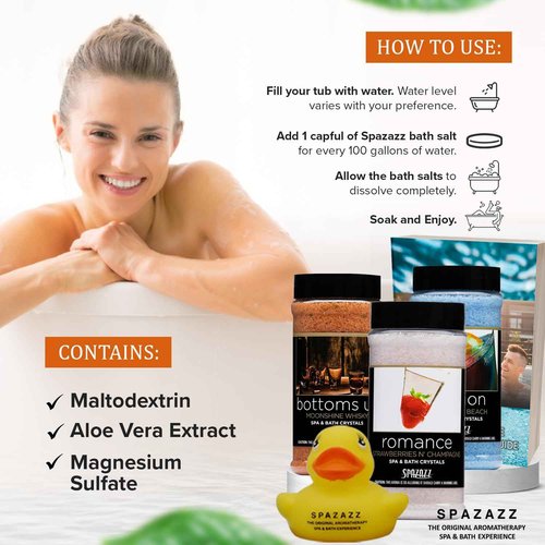 Romantic Couples Spa Gift Set – Spazazz Aromatherapy Bath Salts 3-Pack (17oz Each) – Passion, Romance & Bottoms Up – Sensual Bath & Hot Tub Soak for Valentine’s or Anniversary