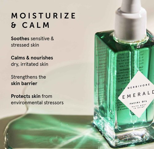 HERBIVORE Emerald Facial Oil | Hydrating, Glowing, Calming & Moisturizing Facial Oil with Ashwagandha & Squalane, Plant-based, Vegan, Non-Comedogenic, 50 mL / 1.7 oz
