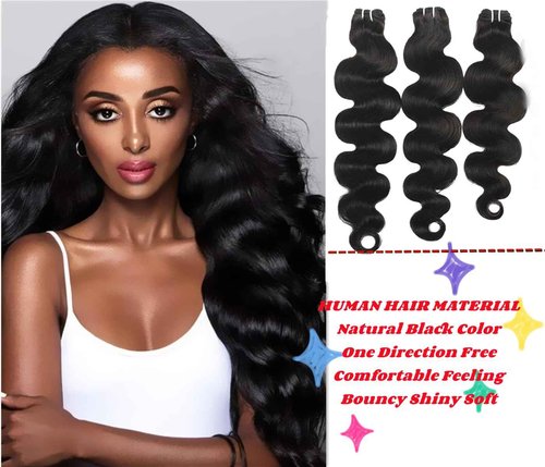 Edwad Human Hair Bundles 22-26 Inch Body Wave Bundles, 100% Unprocessed Brazilian Virgin Hair, 3 Bundles, Black, Wavy
