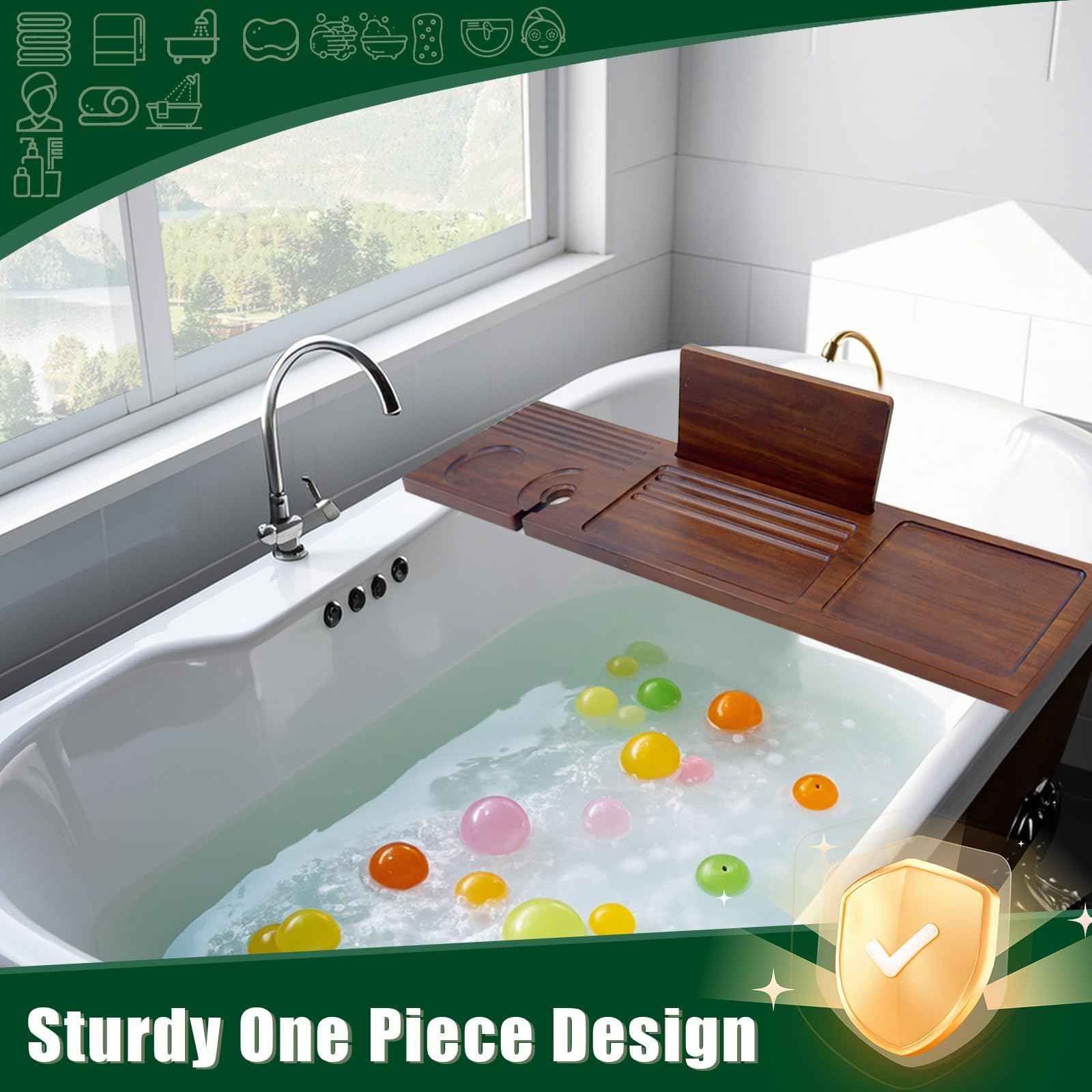 Graceware Walnut Bathtub Tray (31"x8"x1"), Luxury Bath Table Tray for Tub Ideal Bathroom Accessories for Women House Warming Gifts