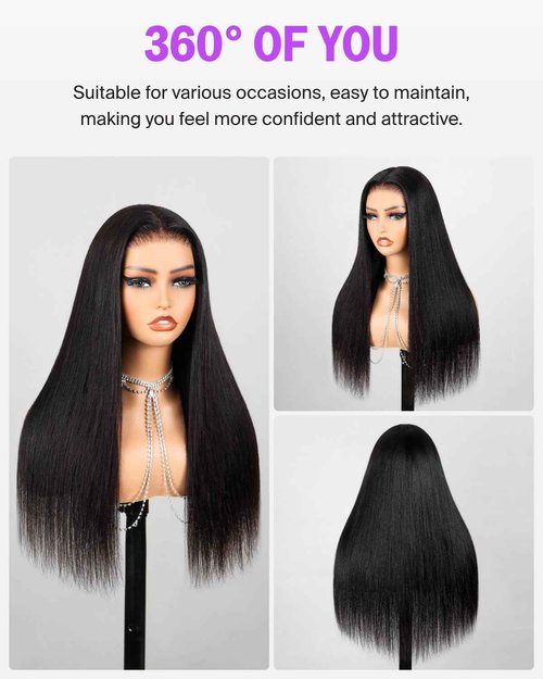 Megalook hair Wear and Go Glueless Wigs Human Hair Pre Plucked Pre Cut 6x6 Lace Front Wig Human Hair 220% Density Bleached Knots Straight Wig 20 Inch