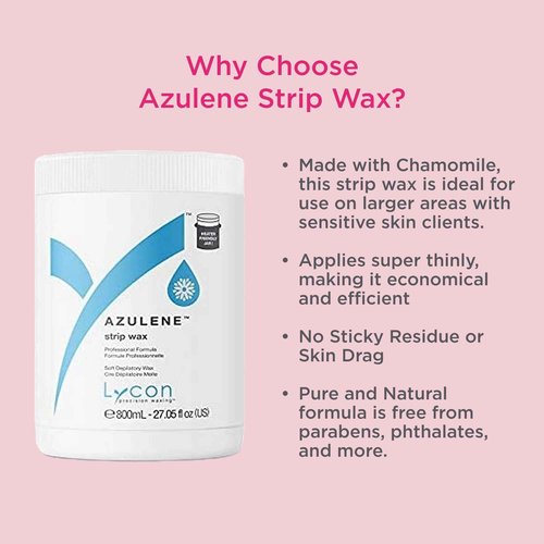 Lycon Azulene Magic Strip Wax for Hair Removal, Soft Wax for Gentle Use Over Larger Areas, Professional-Grade Soothing Formula, Suitable for Sensitive Skin, 800ml