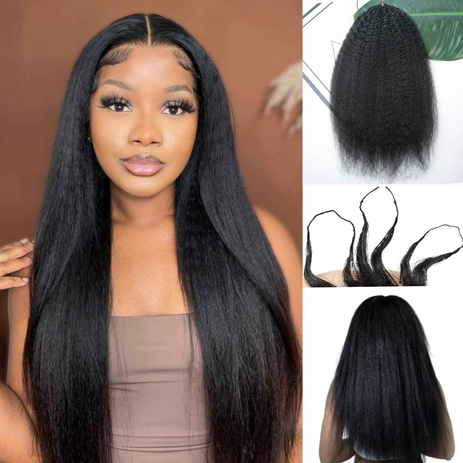 Kinky Straight Feather Crochet Hair Extensions Pre Looped Crochet Human Hair Curly For Black Women Pre Separated Knotless Crochet Hair 16Inch 120g