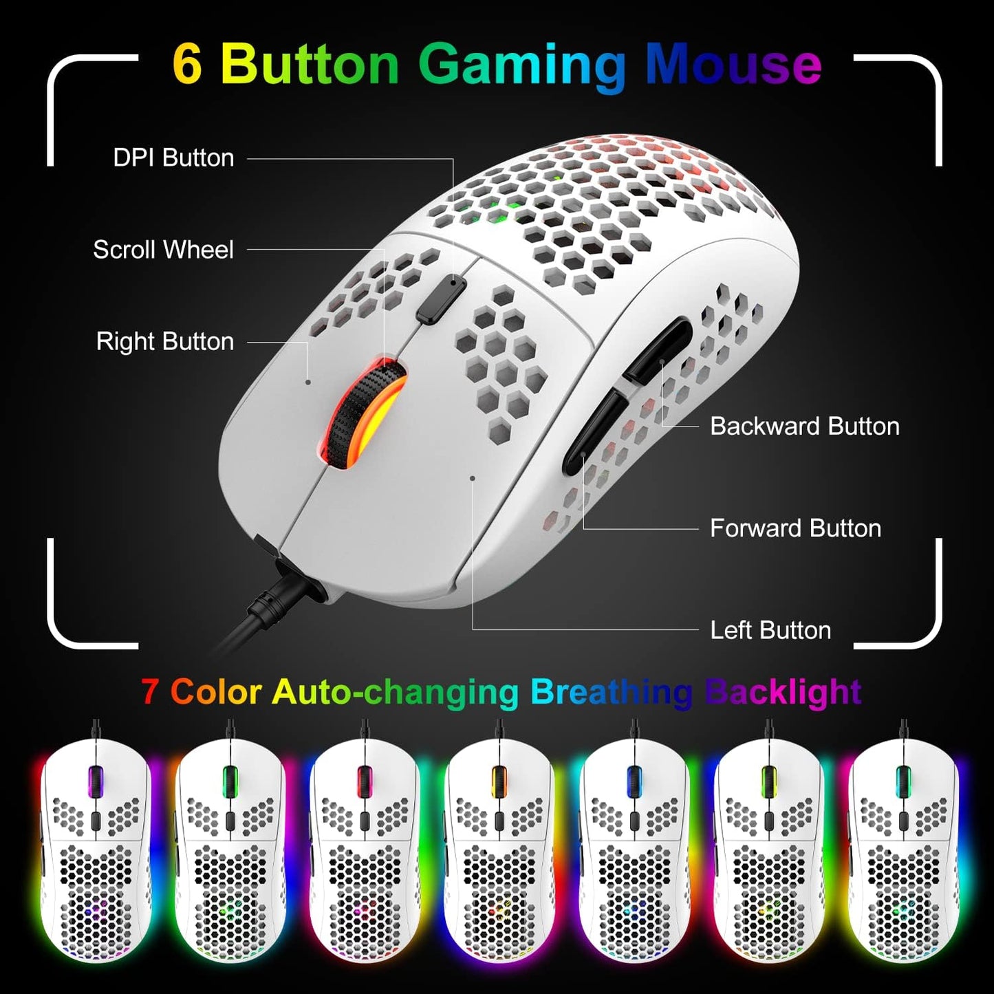 60% Gaming Keyboard and Mouse Combo Small Mini RGB Backlight Mechanical Feeling and Mechanical RGB 6400 DPI Honeycomb Optical Mouse,Gaming Mouse pad for Gamers and Typists Black