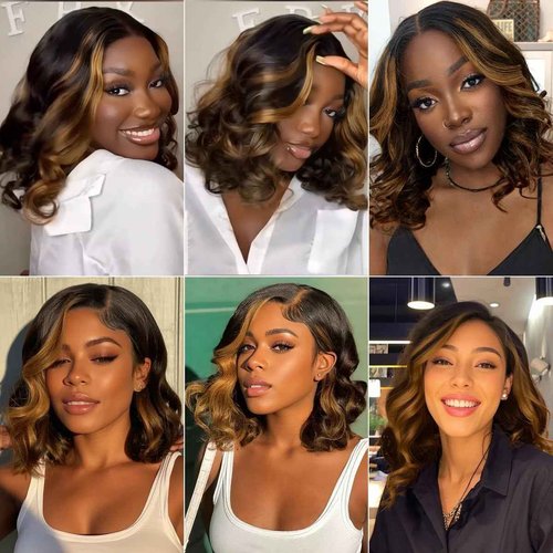 mscoco Bob Wig Human Hair 6×5 Glueless Wigs Human Hair Pre Plucked Pre Cut 180% Density Closure Highlight Wig Human Hair for Black Women 1B/2/30 Wear and Go Honey Blonde Bob Wig 12inch