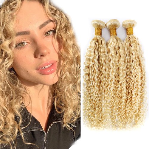 613 Human Hair Bundles Blonde Kinky Curly Bundles 613/27 Human Hair Bundle 20 22 24 inch Honey Blonde Bundle 300g