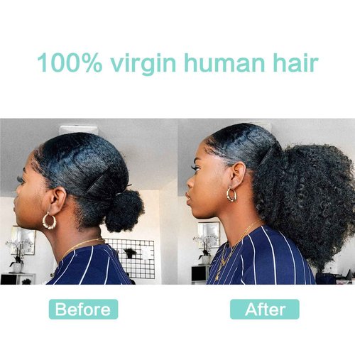 Humistwbiu Human Hair Afro Kinky Curly Drawstring Ponytail 4C for Black Women Afro Puff Drawstring Ponytail Extension Human Hair Natural Black 22 Inch