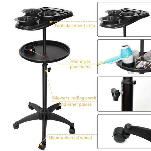 Salon Tray on Wheels, Professional Hair Dyeing Stations with 3 Bowls, Barber Hairstylist and Coloring Rolling Carts, Hairdressers Tools Double Tray for Salon Home Use