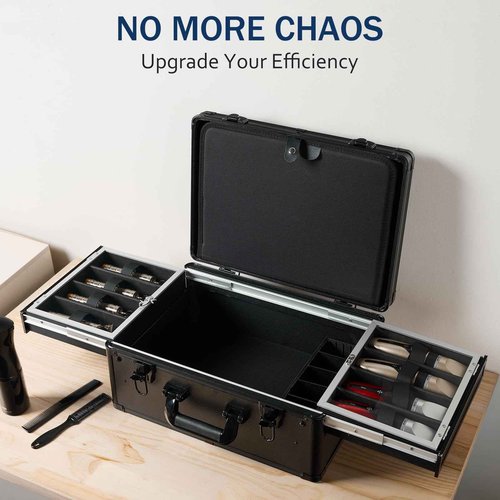 MoyRetty Professional Barber Case with Cap Clear dustproof, Barber Suitcase 6 Clipper Slots & 8 Shear Holders, 17.13" Portable Aluminum Organizer for Hair Stylists & Pet Groomers