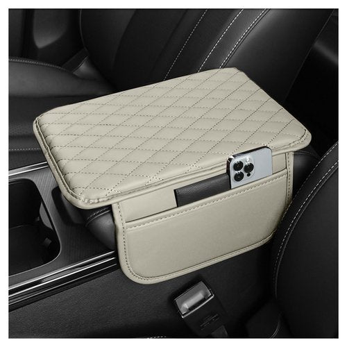 Upgraded Car Center Console Cover,Microfiber Leather Car Armrest Cover Cushion with 2 Storage Bags,Universal Car Armrest Storage Box Car Interior Accessories for Most Vehicles (Light Beige)
