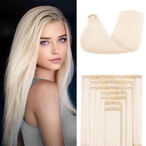 Fimislosion Real Hair Extensions Clip in Human Hair, Seamless Clip in Hair Extensions Real Human Hair, 18 Inch Clip ins extensions for women, Ash Platinum Blonde 120G 7Pcs