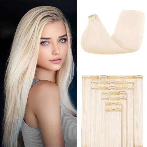 Fimislosion Real Hair Extensions Clip in Human Hair, Seamless Clip in Hair Extensions Real Human Hair, 16 Inch Clip ins extensions for women, Ash Platinum Blonde 120G 7Pcs