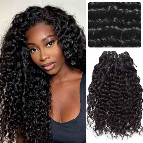Water Wave Human Hair Bundles 16 18 20 Inch 12A Double Weft Wet and Wavy Bundles Human Hair Raw Bundles Human Hair Quick Weave Hair Bundles Natural Black
