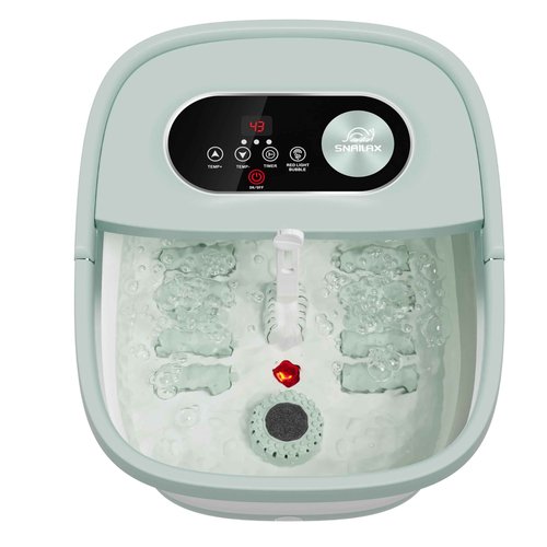 Snailax Collapsible Foot Spa with Heat, Foot Bath Massager with 8 Massage Rollers, Temperature Control, Bubbles, Pumice Stone, Foot Soaking Tub, Pedicure Foot Spa (Green)