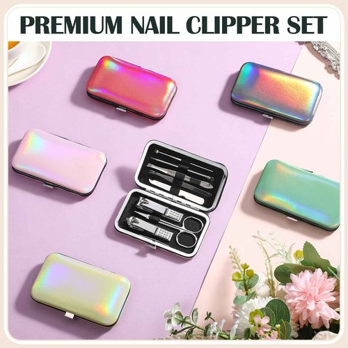 Leriton 60 Pack Manicure Set Bulk Gifts Stainless Steel Nail Clipper Set with Case 8 in 1 Personal Pedicure Kit for Women Men Gifts for Christmas(Mix Color,Stylish)