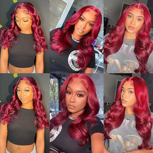99j Lace Front Wigs Human Hair 13x4 Body Wave Burgundy Frontal Wig Glueless Wigs Human Hair Pre Plucked Red Lace Front Wigs for Black Women Human Hair 150% Density with Baby Hair (28 Inch)……