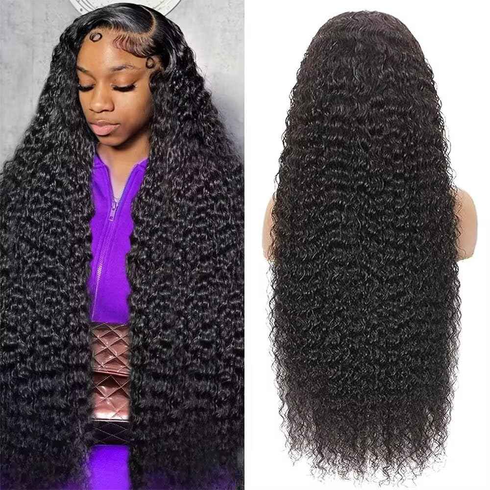 28 Inch 13x6 Deep Wave Lace Front Wigs Human Hair 200 Density HD Transparent Lace Frontal Wigs Human Hair 13x6 Pre Plucked Deep Curly Glueless Wig 100% Virgin Curly Human Hair Wig for Black Women