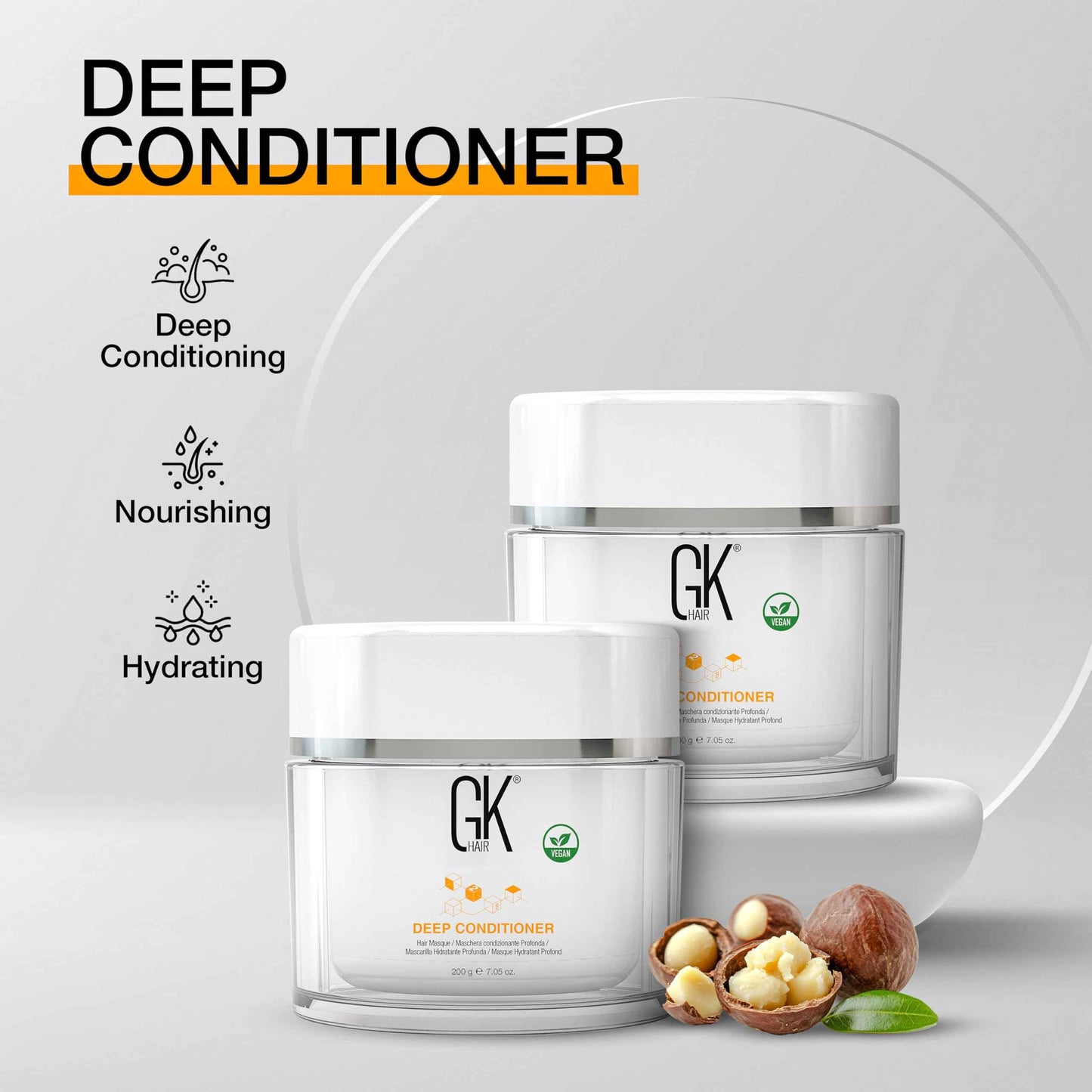 GK HAIR Global Keratin Deep Conditioner Masque Pack of 2 (7.05 Fl Oz/200 g) Intense Hydrating Repair Treatment Mask for Dry Damaged Color Treated Frizzy Hair Restoration Formula with JOJOBA Seed Oils