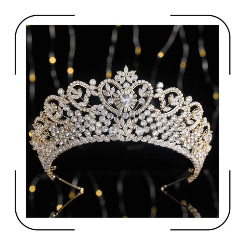 Gold Quinceanera Crown Heart Shaped Zirconia Diamond Princess Pageant Queen Wedding Tiara for Bride Bridal Hair Accessories