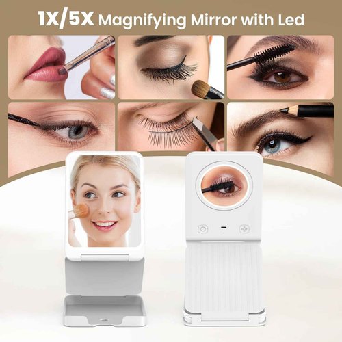 LAMPICK Travel Makeup Mirror with Lights Bundle High-Speed Hairdryer