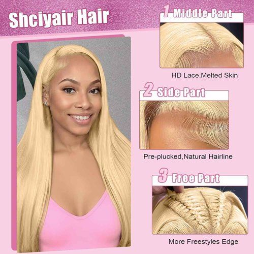 Rruaneal 30 Inch 613 Lace Front Wig Human Hair Blonde 13X6 HD Transparent Lace Front Wigs Human Hair 220% Density Blonde Glueless Wigs 613 HD Straight Lace Frontal Wigs Pre Plucked