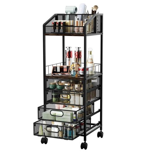 HapiRm Makeup Organizer Storage Cart - Floor Skincare Make Up Storage with 4 Drawers, Rolling Makeup Cart Vanity Organizer Cosmetics Display Cases Holder for Skin Care Perfume Nail Polish