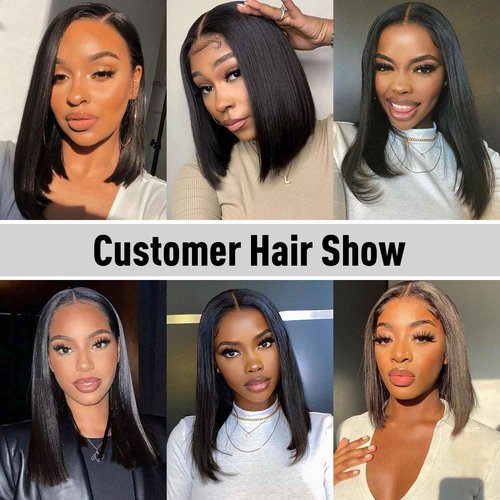 FACMOOD Wear and Go Glueless Bob Wig Human Hair Straight, 6x4 Pre-Cut HD Lace Glueless Wigs Pre-Plucked, Transparent Lace Front Closure Wigs for Women 180% Density 12 inch
