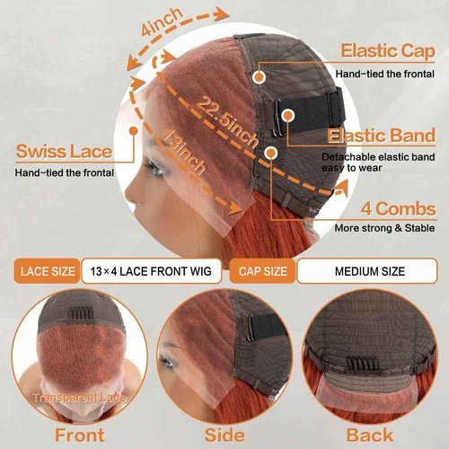Aoque Ginger Orange Lace Front Wigs Human Hair Body Wave 13x4 Hd Transparent Lace Frontal Wigs for Women 350# Colored Glueless Wigs Brazilian Remy Human Hair 180% Density Pre Plucked 26 Inch