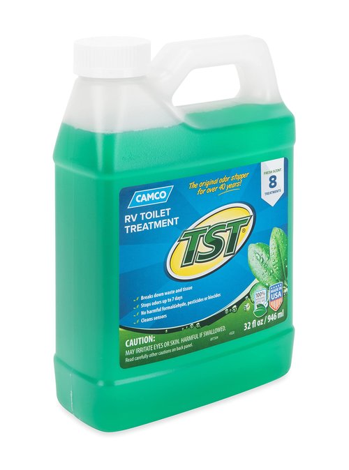 Camco TST Fresh Scent RV Toilet Treatment - Formaldehyde Free - Breaks Down Waste And Tissue - Septic Tank Safe - Treats up to 8-40 Gallon Holding Tanks (32 Ounce Bottle) (40226)