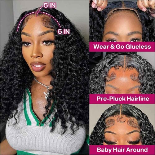 Ailwelia Curly Bob Wig Human Hair Deep Wave 200% Density 5x5 HD Lace Closure Wigs Human Hair Bob Wigs For Black Women Wear And Go Glueless Curly Wig Black Color 16 Inch