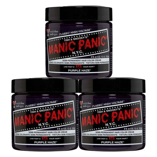 MANIC PANIC Classic Purple Haze Semi Permanent Hair Color - Warm Dark Purple Hair Dye for Women & Men That Lasts 4-6 Weeks - Vegan, Ammonia & Cruelty-Free - Create & Mix Custom Shades (4oz / 3pk)